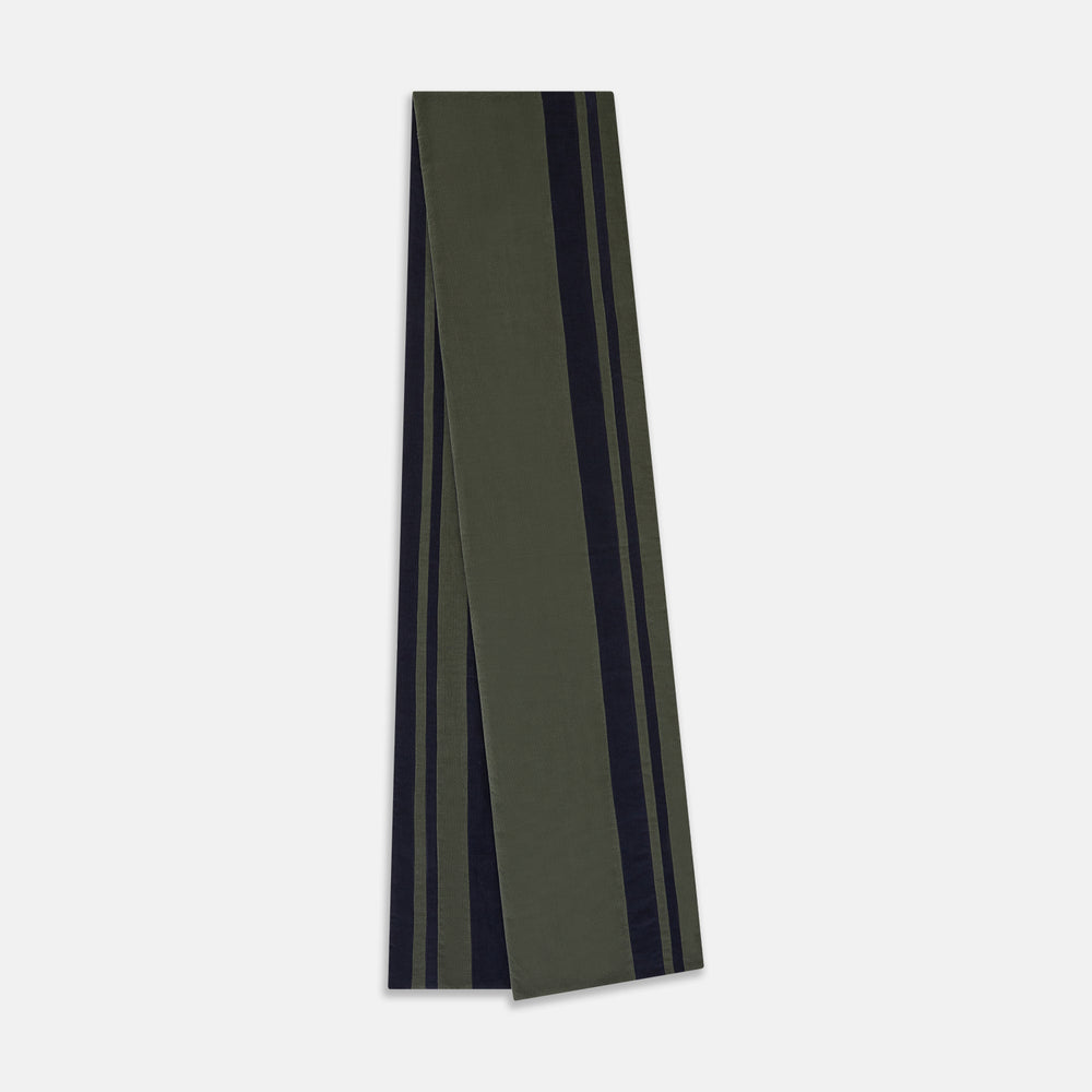 Navy and Olive Green Double-Stripe Double-Sided Corduroy Padded Scarf OS