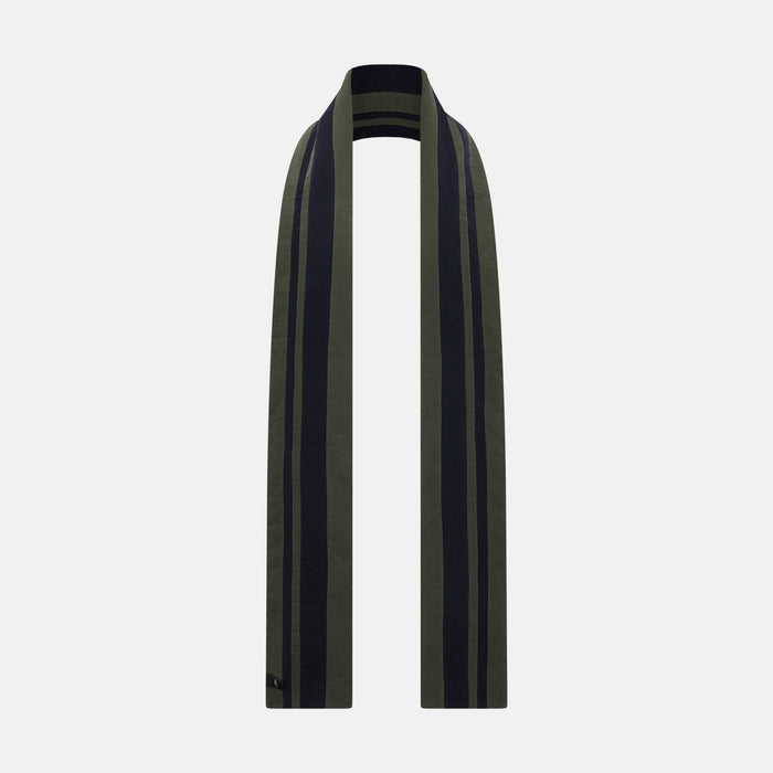 Navy and Olive Green Double-Stripe Double-Sided Corduroy Padded Scarf Image 2