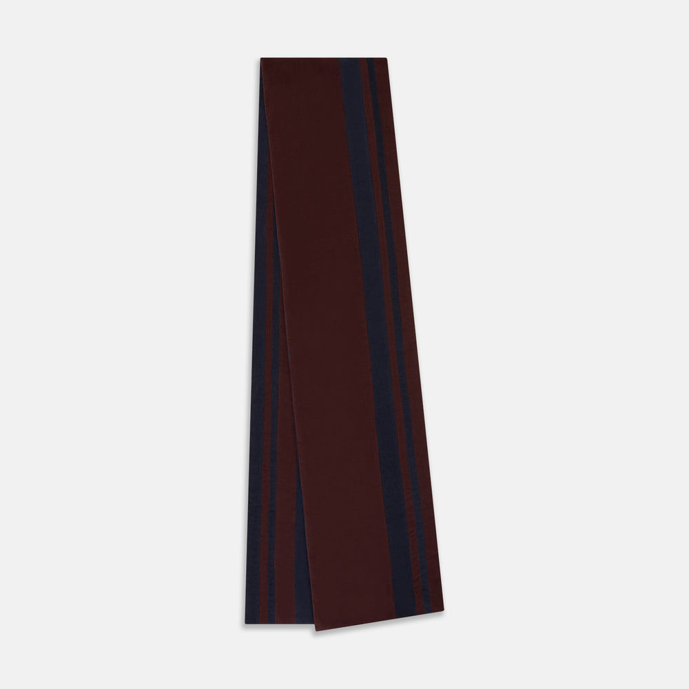 Navy and Burgundy Double-Stripe Double-Sided Corduroy Padded Scarf OS