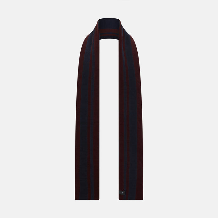 Navy and Burgundy Double-Stripe Double-Sided Corduroy Padded Scarf Image 2