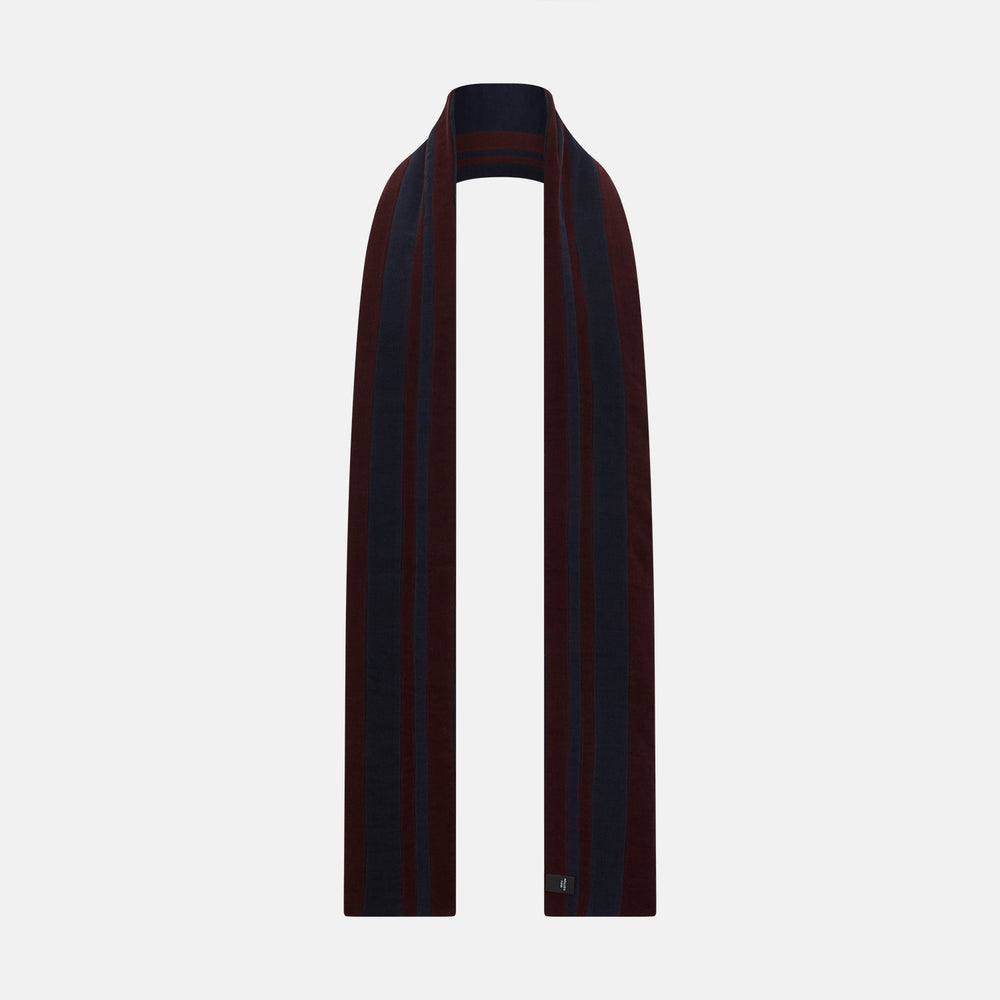 Navy and Burgundy Double-Stripe Double-Sided Corduroy Padded Scarf OS