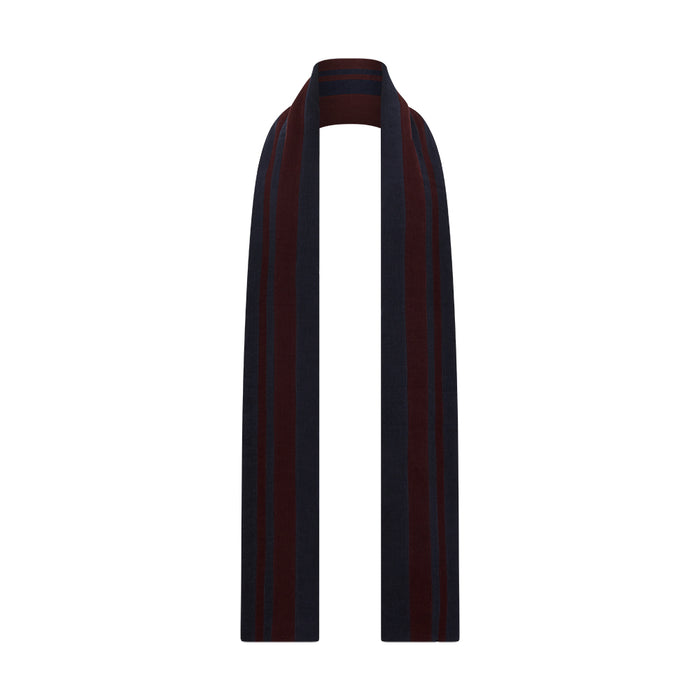 Navy and Burgundy Double-Stripe Double-Sided Corduroy Padded Scarf Image 3