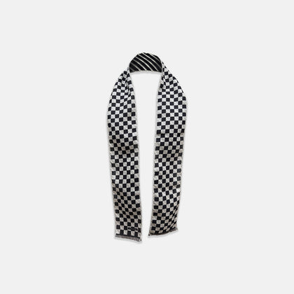 Chequered Navy on White Frame Small Scarf in Silk