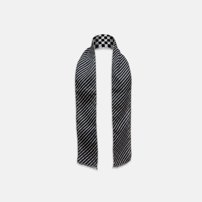 Chequered Navy on White Frame Small Scarf in Silk Image 1