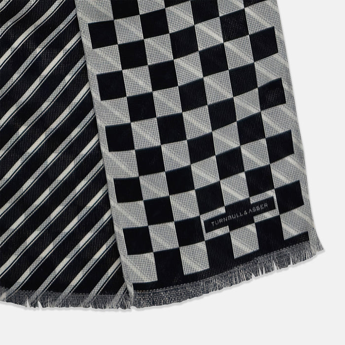 Chequered Navy on White Frame Small Scarf in Silk Image 2