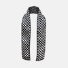 View 1 of product The Chequered Navy on Navy Frame Small Scarf in Silk from Turnbull & Asser UK, showcasing a sophisticated navy checkerboard pattern, is displayed against a plain white background.