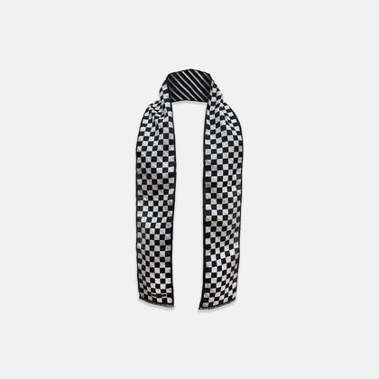 Chequered Navy on Navy Frame Small Scarf in Silk