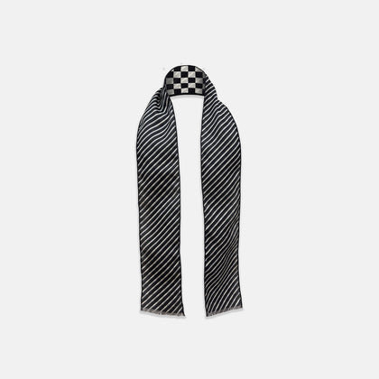 Chequered Navy on Navy Frame Small Scarf in Silk Image 1
