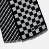 View 3 of product The Chequered Navy on Navy Frame Small Scarf in Silk from Turnbull & Asser UK, showcasing a sophisticated navy checkerboard pattern, is displayed against a plain white background.