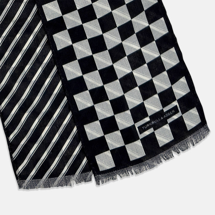Chequered Navy on Navy Frame Small Scarf in Silk Image 2