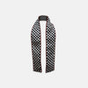 View 1 of product Introducing the Chequered Navy on Red Frame Small Scarf in Silk by Turnbull & Asser UK—a luxurious silk accessory featuring a navy and white chequered pattern, accented with thin red borders and delicate fringe at each end. Displayed against a white background, this scarf pays homage to British motoring heritage and the enduring elegance of Concours style.