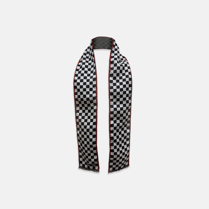 Chequered Navy on Red Frame Small Scarf in Silk Image 3