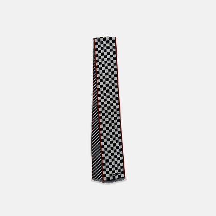 Chequered Navy on Red Frame Small Scarf in Silk Image 2