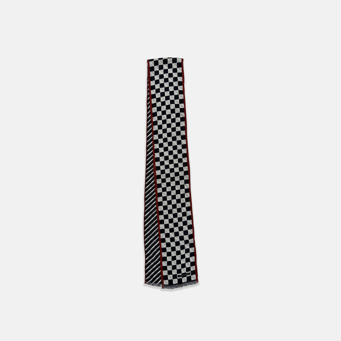 Chequered Navy on Red Frame Small Scarf in Silk Image 4