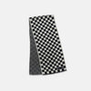 View 3 of product A Chequered Navy on White Frame Large Scarf in Silk from Turnbull & Asser UK, featuring a striking navy and white checkerboard motif inspired by classic British motoring heritage, is gracefully displayed over an invisible stand with its ends cascading downward and the top artfully folded into a striped semicircle—an impeccable choice for making a stylish statement at the Concours of Elegance 2026.