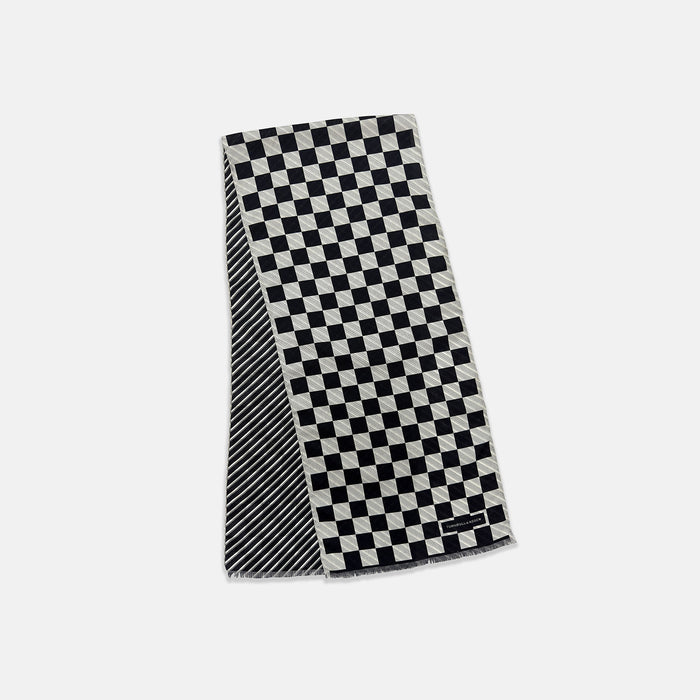 Chequered Navy on White Frame Large Scarf in Silk Image 4