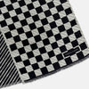 View 3 of product A Chequered Navy on White Frame Large Scarf in Silk from Turnbull & Asser UK, featuring a striking navy and white checkerboard motif inspired by classic British motoring heritage, is gracefully displayed over an invisible stand with its ends cascading downward and the top artfully folded into a striped semicircle—an impeccable choice for making a stylish statement at the Concours of Elegance 2026.