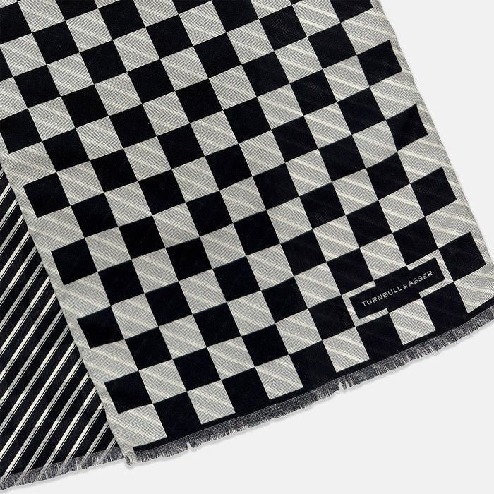 Chequered Navy on White Frame Large Scarf in Silk Image 2