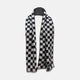 A Chequered Navy on Navy Frame Large Scarf in Silk by Turnbull & Asser UK, featuring a navy checkered design with striped detailing at the neck, is elegantly displayed against a plain white background—an accessory inspired by the enduring sophistication of British motoring, perfect for occasions such as the Concours of Elegance 2026.