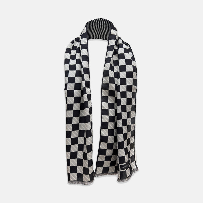 Chequered Navy on Navy Frame Large Scarf in Silk Image 5