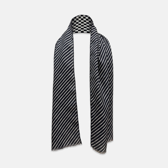 Chequered Navy on Navy Frame Large Scarf in Silk Image 1