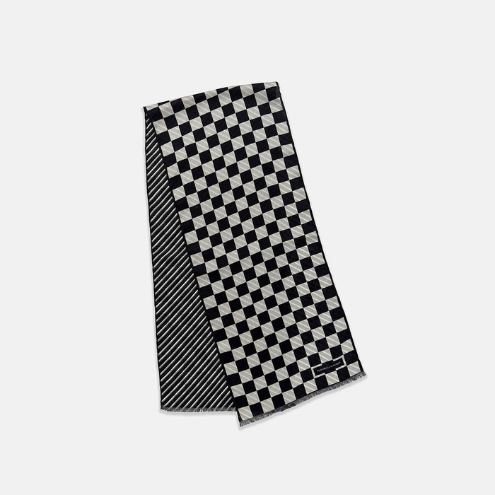 Chequered Navy on Navy Frame Large Scarf in Silk Image 4