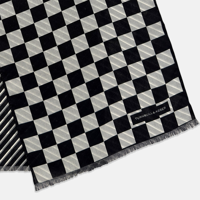Chequered Navy on Navy Frame Large Scarf in Silk Image 2