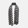 View 1 of product Chequered Navy on Red Frame Large Scarf in Silk by Turnbull & Asser UK, featuring a classic navy and white checkered pattern with a bold red border, elegantly displayed with both ends draped down to reveal the contrasting striped neck detail—a sophisticated nod to British motoring style, perfect for elevating your Concours of Elegance 2026 attire.
