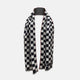 Chequered Navy on Red Frame Large Scarf in Silk by Turnbull & Asser UK, featuring a classic navy and white checkered pattern with a bold red border, elegantly displayed with both ends draped down to reveal the contrasting striped neck detail—a sophisticated nod to British motoring style, perfect for elevating your Concours of Elegance 2026 attire.
