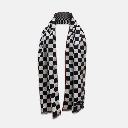 Chequered Navy on Red Frame Large Scarf in Silk Image 3