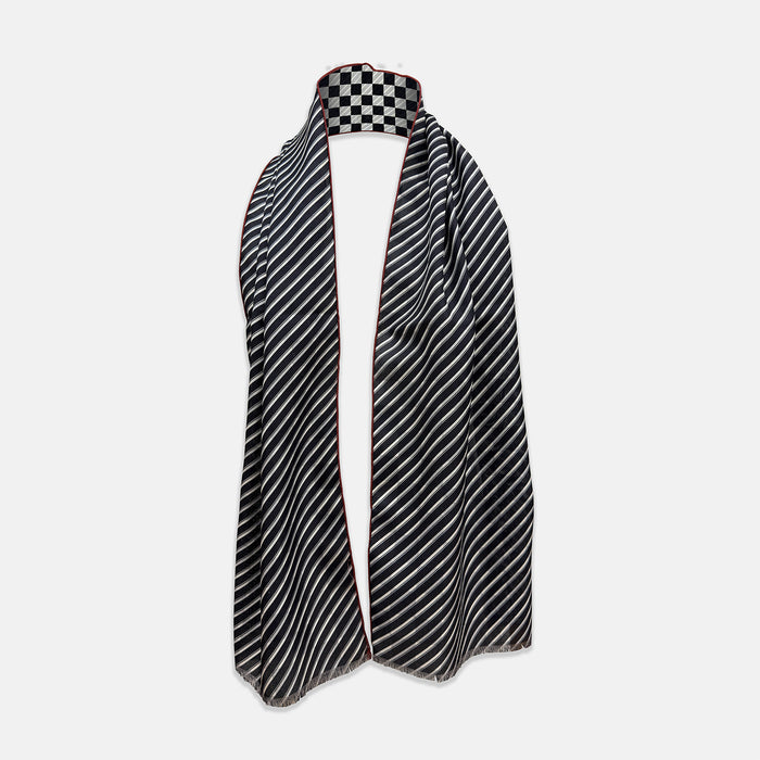 Chequered Navy on Red Frame Large Scarf in Silk Image 1