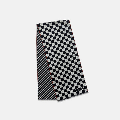 Chequered Navy on Red Frame Large Scarf in Silk Image 2