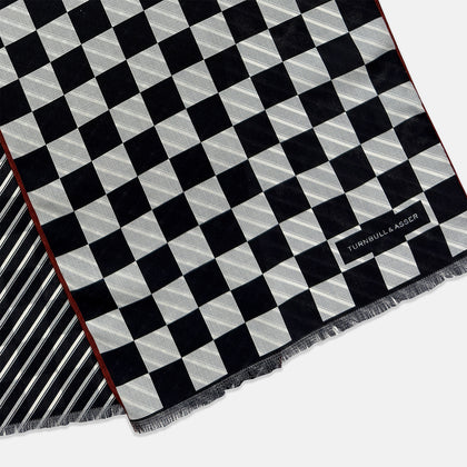 Chequered Navy on Red Frame Large Scarf in Silk Image 2