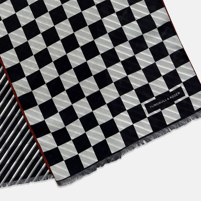 Chequered Navy on Red Frame Large Scarf in Silk Image 2