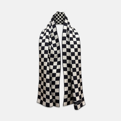 Chequered Navy & White Scarf in Silk