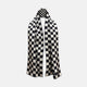 A Chequered Navy & White Scarf in Silk by Turnbull & Asser UK is displayed against a plain white background, showcasing its long, luxurious silk fabric with a striking navy and white checkered pattern.