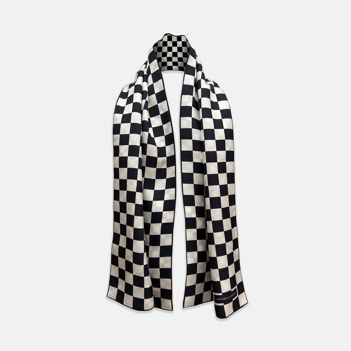 Chequered Navy & White Scarf in Silk Image 6