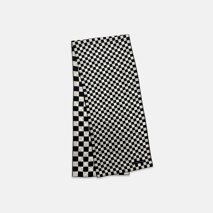 Chequered Navy & White Scarf in Silk Image 5