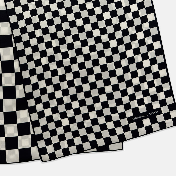 Chequered Navy & White Scarf in Silk Image 3