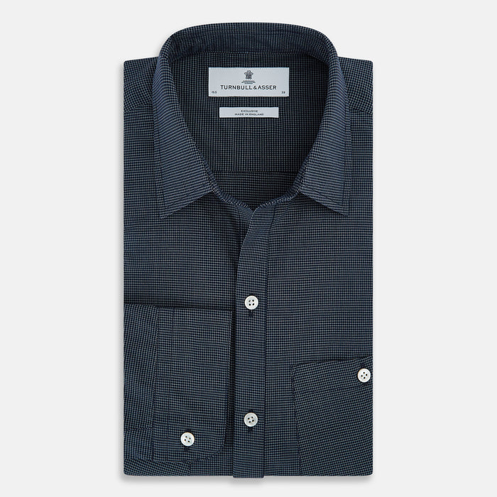 Navy and White Pin Check Piccadilly Shirt Image 4