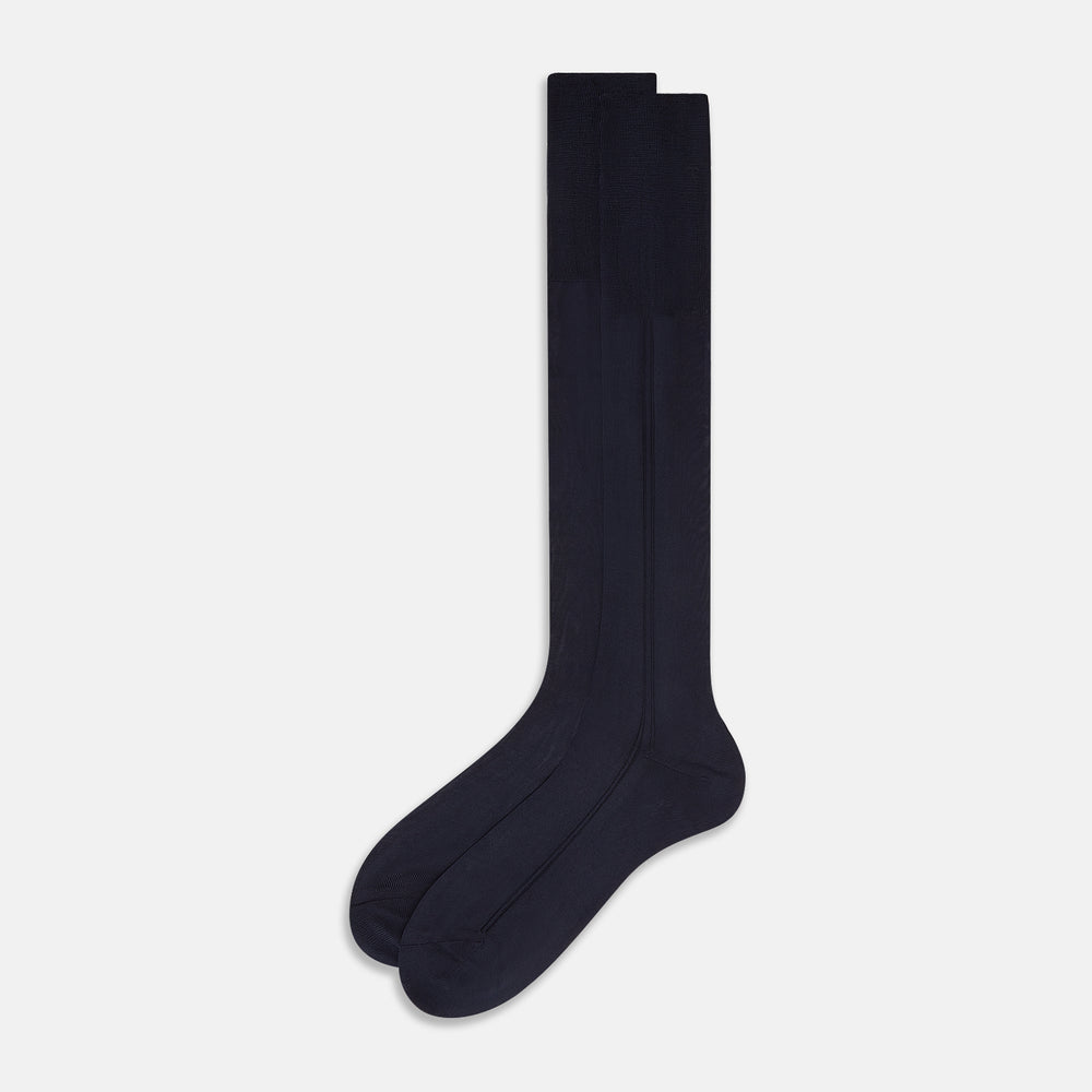 Navy Silk Long Socks 13