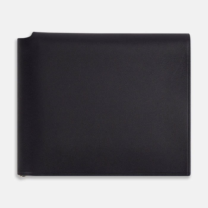 Navy Leather Trifold Card Holder with Metal Money Clip