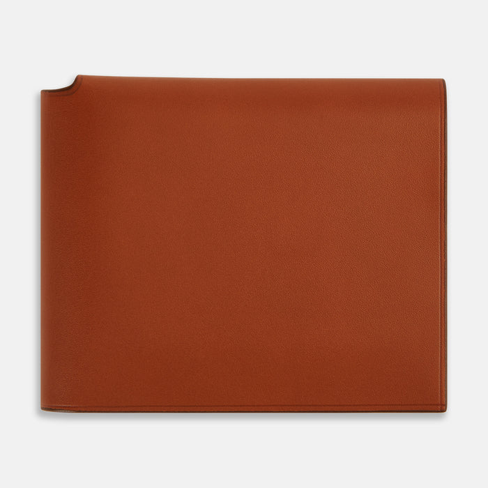 Cognac Leather Trifold Card Holder with Metal Money Clip