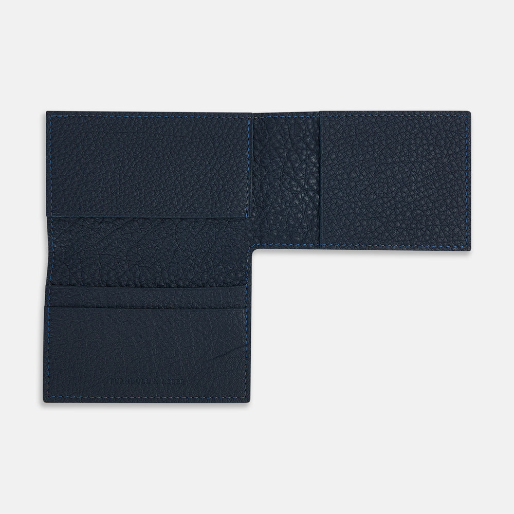 Navy Full-Grain Leather Trifold Wallet OS