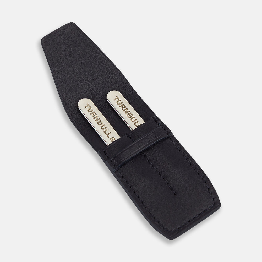 Navy Leather Collar-Stay Holder OS