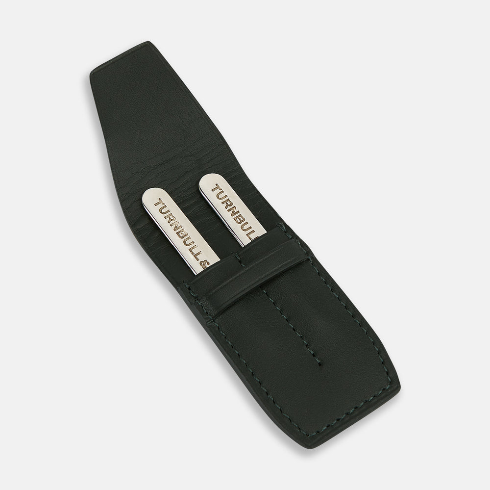 Forest Green Leather Collar-Stay Holder OS