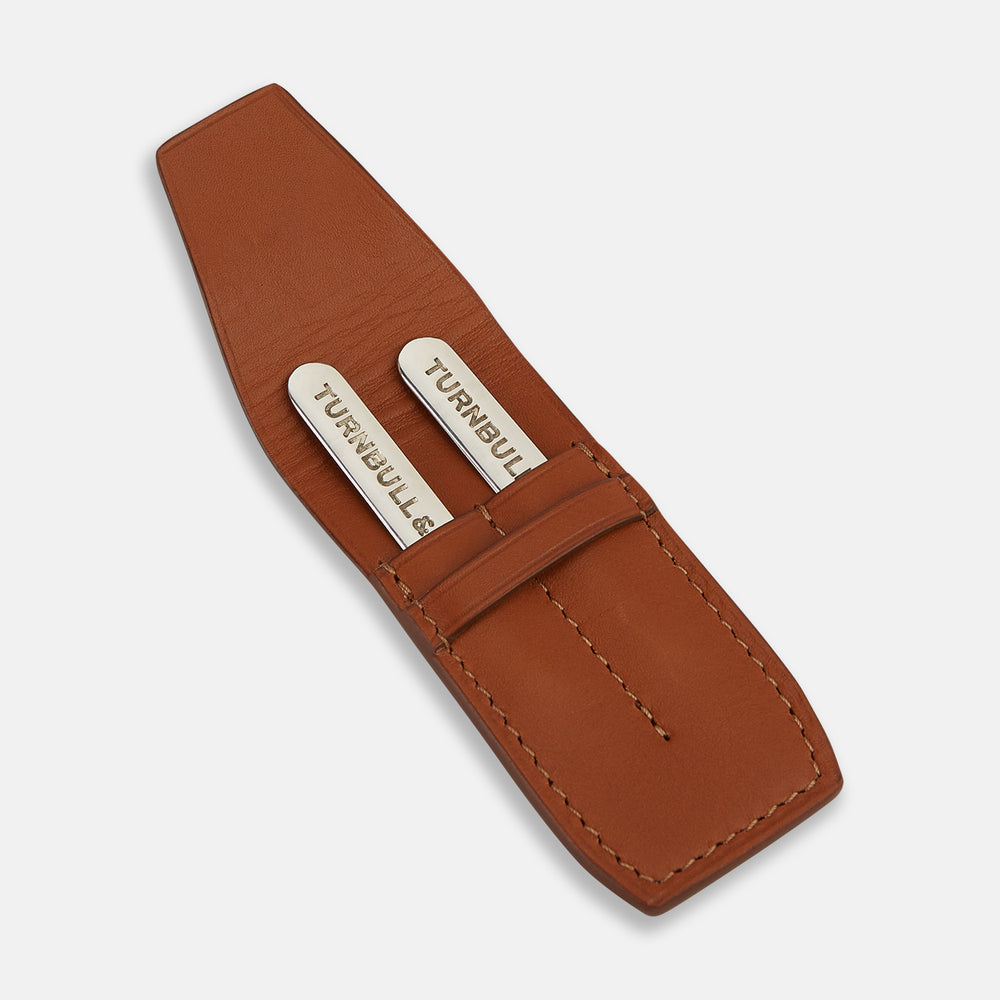 Cognac Leather Collar-Stay Holder OS