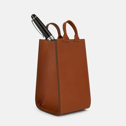 Cognac Leather Pen holder Image 3