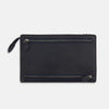 View 3 of product The Turnbull & Asser UK Navy Leather Zip Envelope Pouch, a rectangular travel accessory with two horizontal zippered compartments, is displayed against a plain white background.