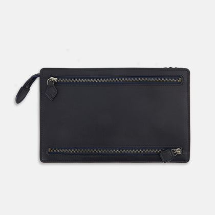 Navy Leather Zip Envelope Pouch Image 2